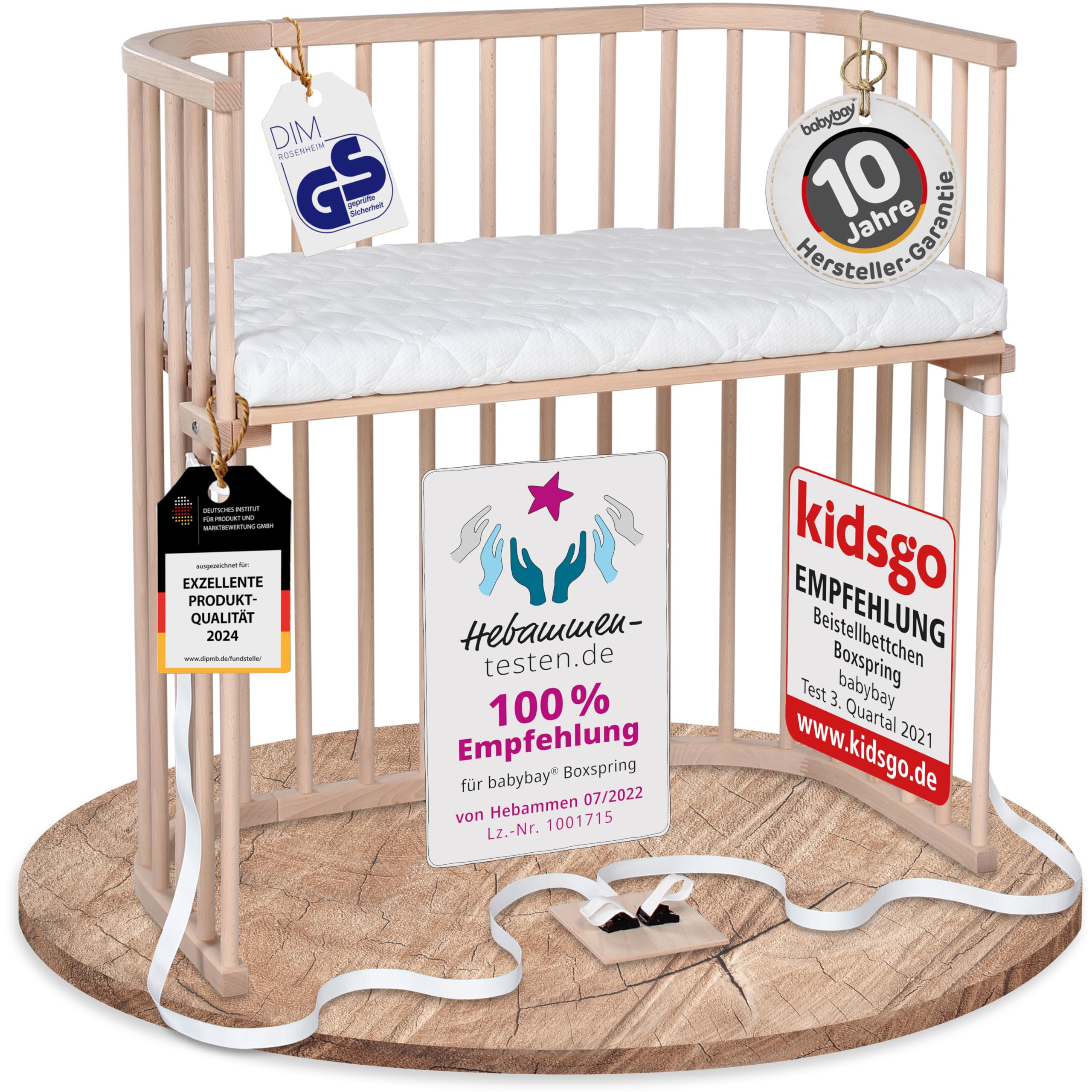 babybay Original Beistellbett aus massivem Buchenholz / kompakt & verwandelbar / Kinderbett Höhe stufenlos verstellbar & umweltfreundlich / mitwachsendes Babybett (weiß lackiert) / inkl. Matratze