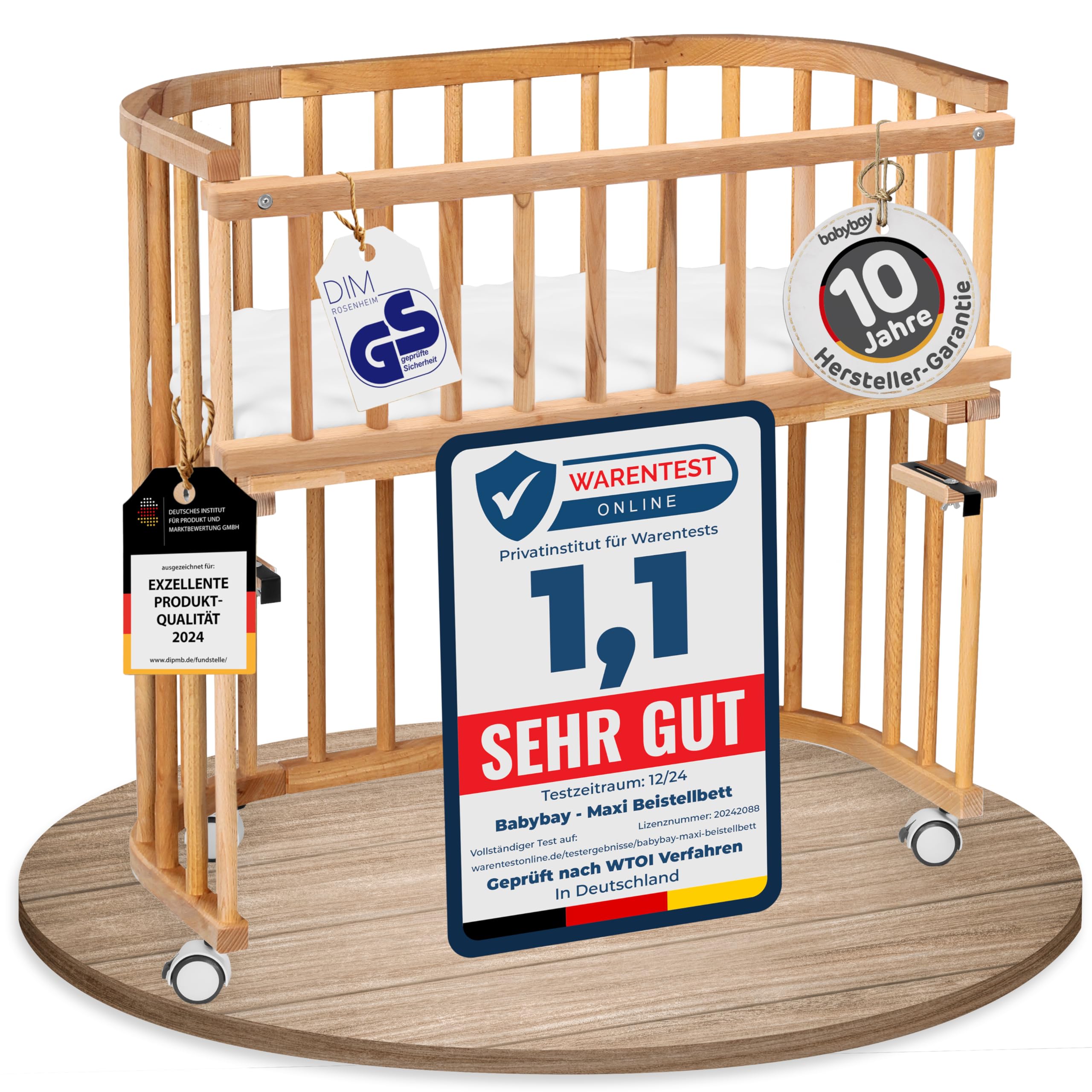 babybay Original Beistellbett aus massivem Buchenholz / kompakt & verwandelbar / Kinderbett Höhe stufenlos verstellbar & umweltfreundlich / mitwachsendes Babybett (weiß lackiert) / inkl. Matratze